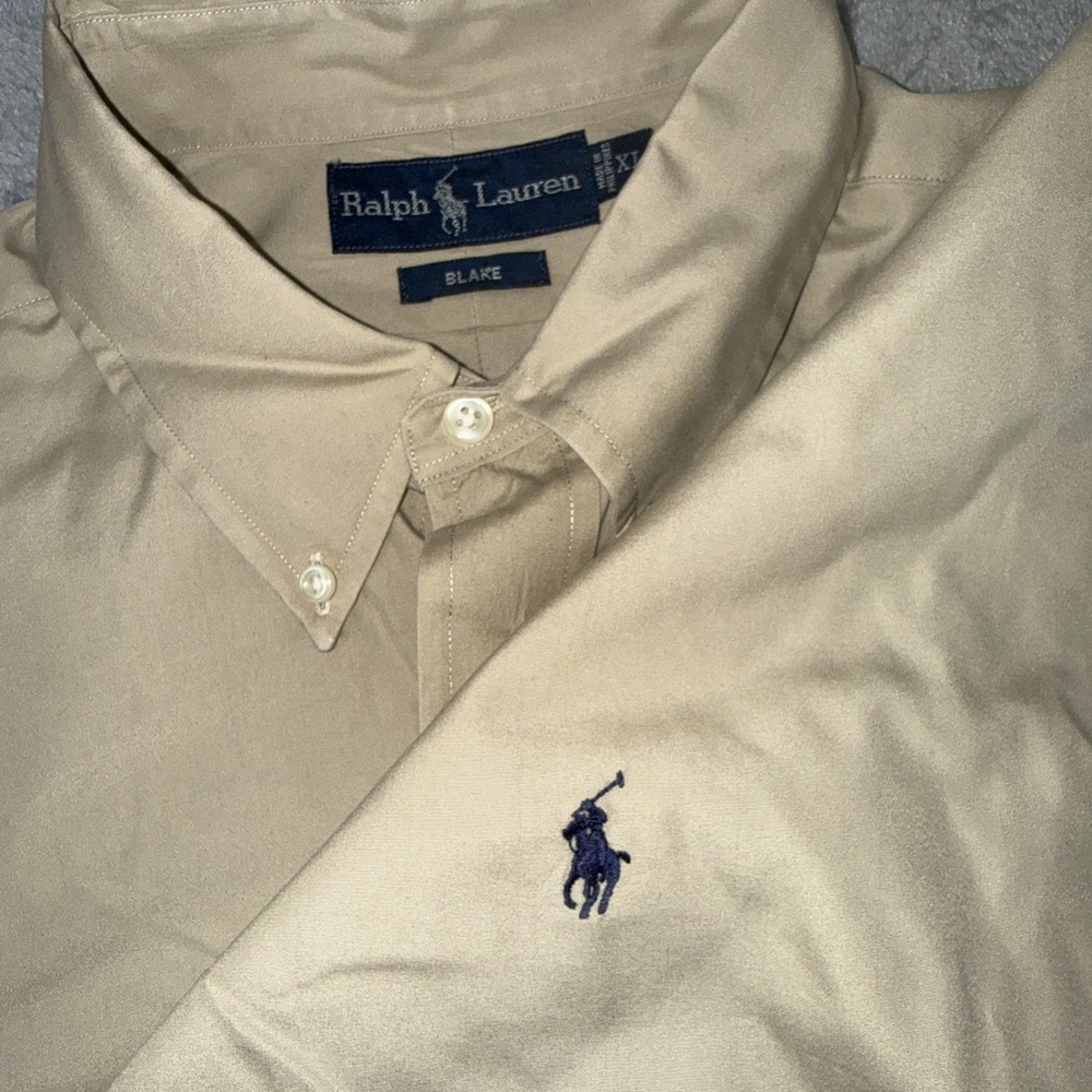 Vintage Polo Ralph Lauren Blake Shirt Mens XL Tan Long Sleeve Cotton Button Down